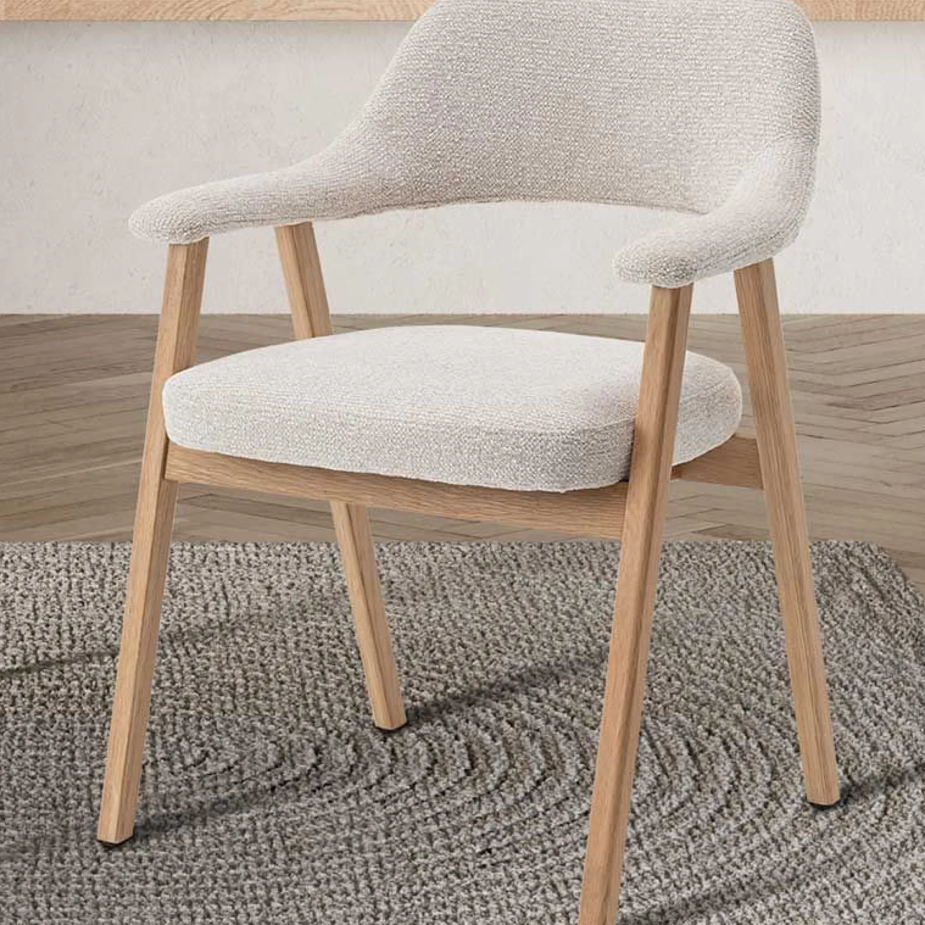 Esszimmerstuhl Coralie - 64x59.5x83cm - Eiche massiv/beige Stoff