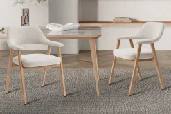 Esszimmerstuhl Coralie - 64x59.5x83cm - Eiche massiv/beige Stoff
