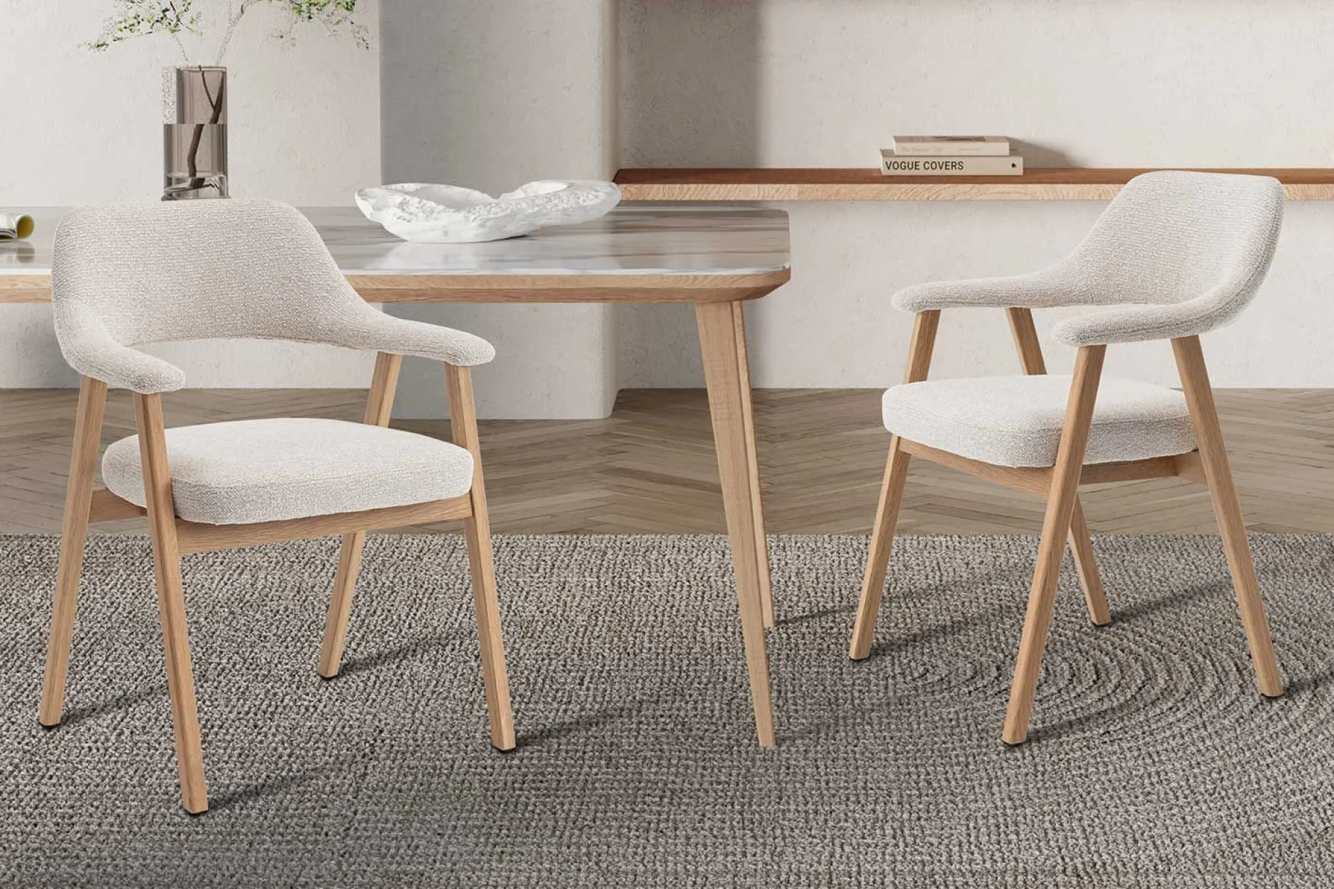 Esszimmerstuhl Coralie - 64x59.5x83cm - Eiche massiv/beige Stoff