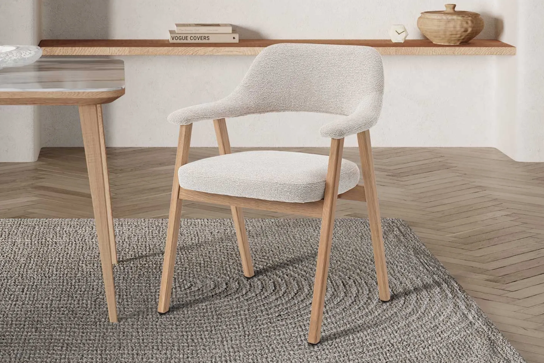 Esszimmerstuhl Coralie - 64x59.5x83cm - Eiche massiv/beige Stoff