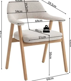 Esszimmerstuhl Coralie - 64x59.5x83cm - Eiche massiv/beige Stoff