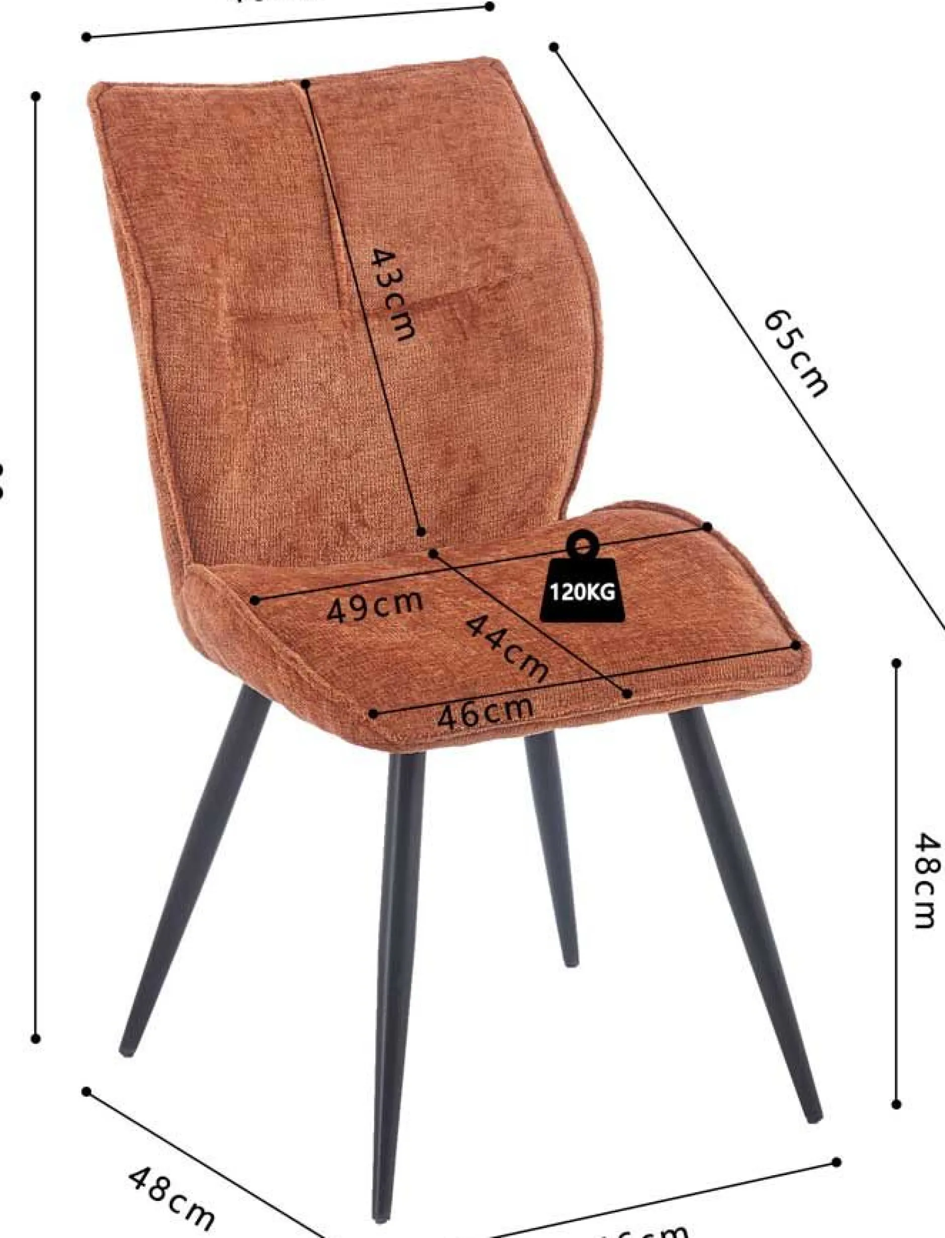 Esszimmerstuhl Faye - 49x65x89cm - Rost