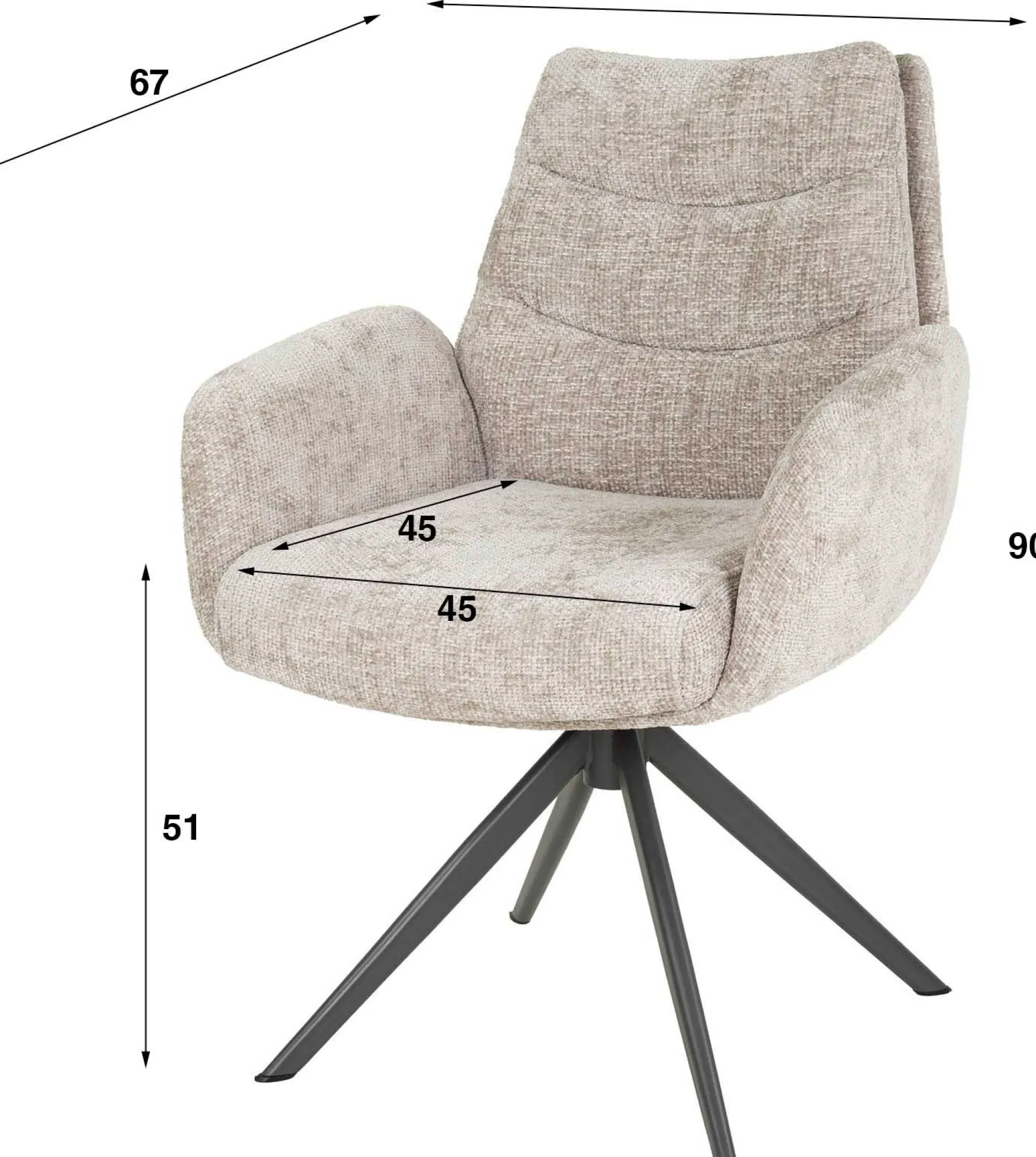 Esszimmerstuhl Lungo - 66x67x90cm - drehbar - sand