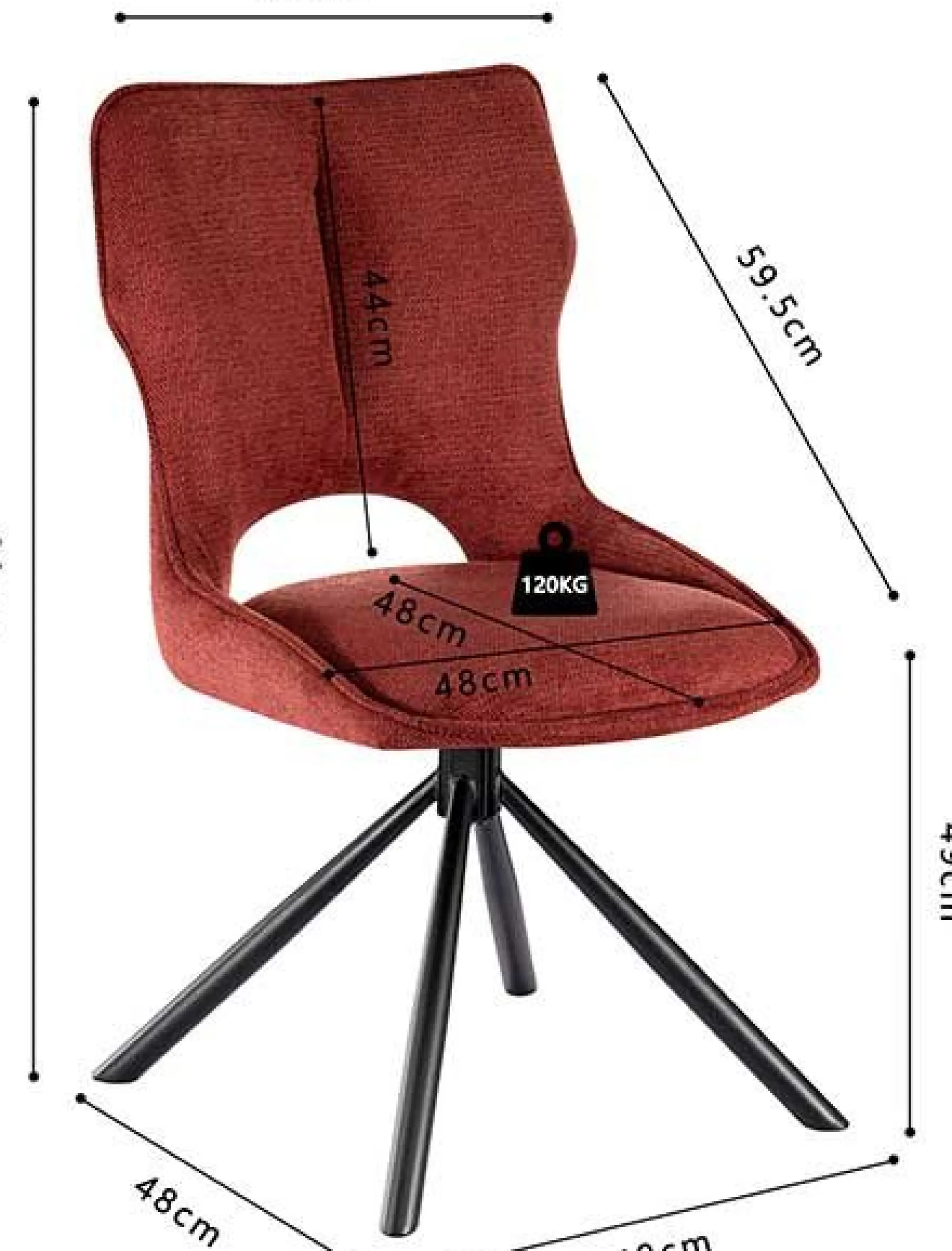 Esszimmerstuhl Morris - 48x59.5x90cm - drehbar - roter Stoff