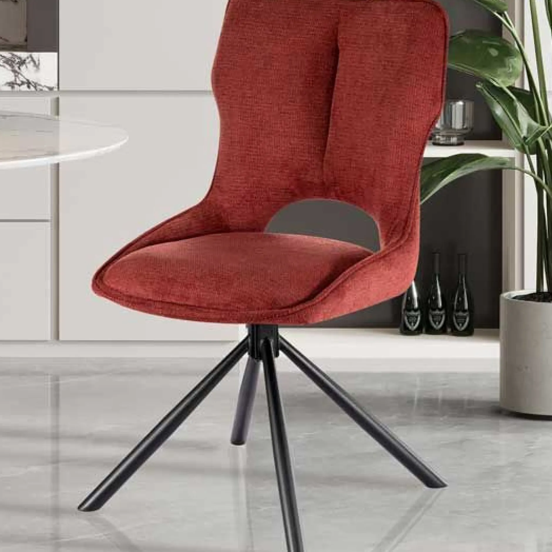 Esszimmerstuhl Morris - 48x59.5x90cm - drehbar - roter Stoff