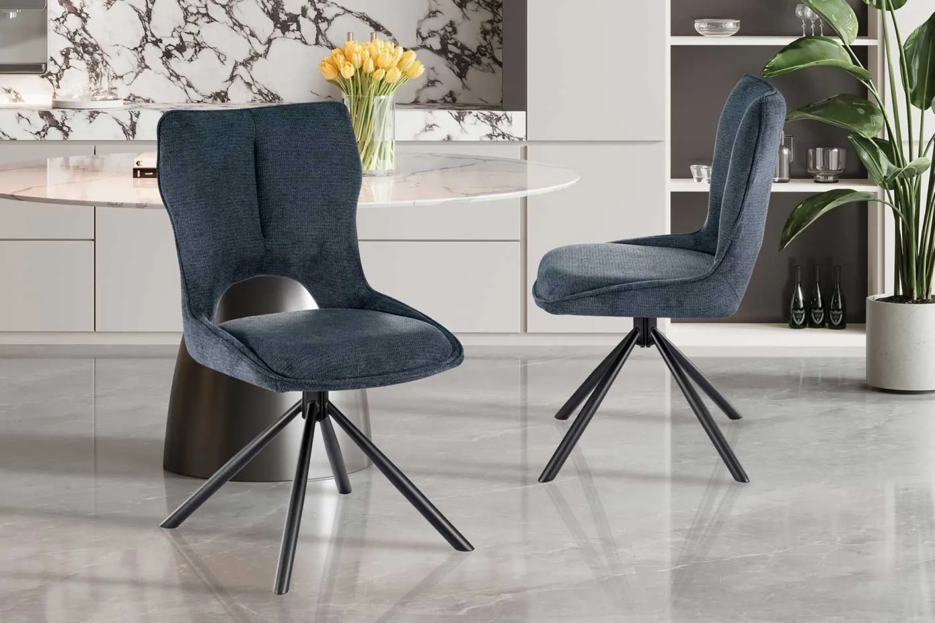 Esszimmerstuhl Morris - 48x59.5x90cm - drehbar - blauer Stoff