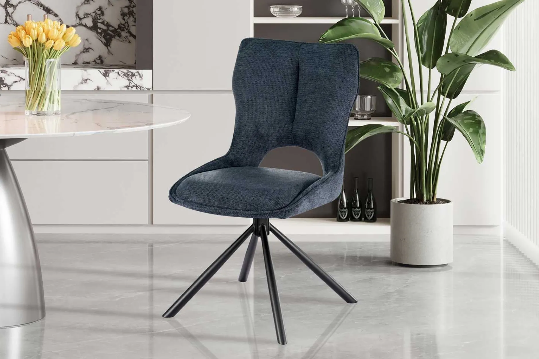 Esszimmerstuhl Morris - 48x59.5x90cm - drehbar - blauer Stoff