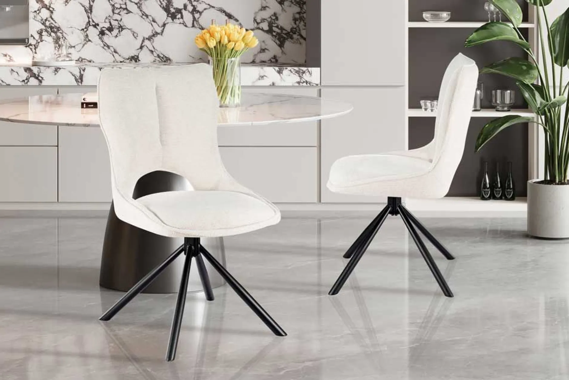 Esszimmerstuhl Morris - 48x59.5x90cm - drehbar - beige Stoff