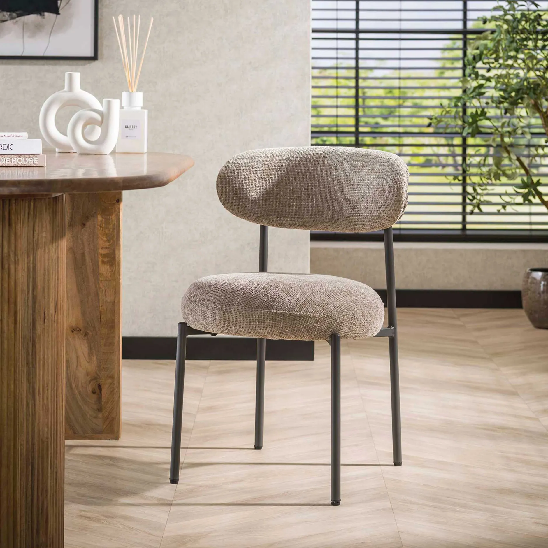 Esszimmerstuhl Rondo - 52x57x81cm - beige Stoff