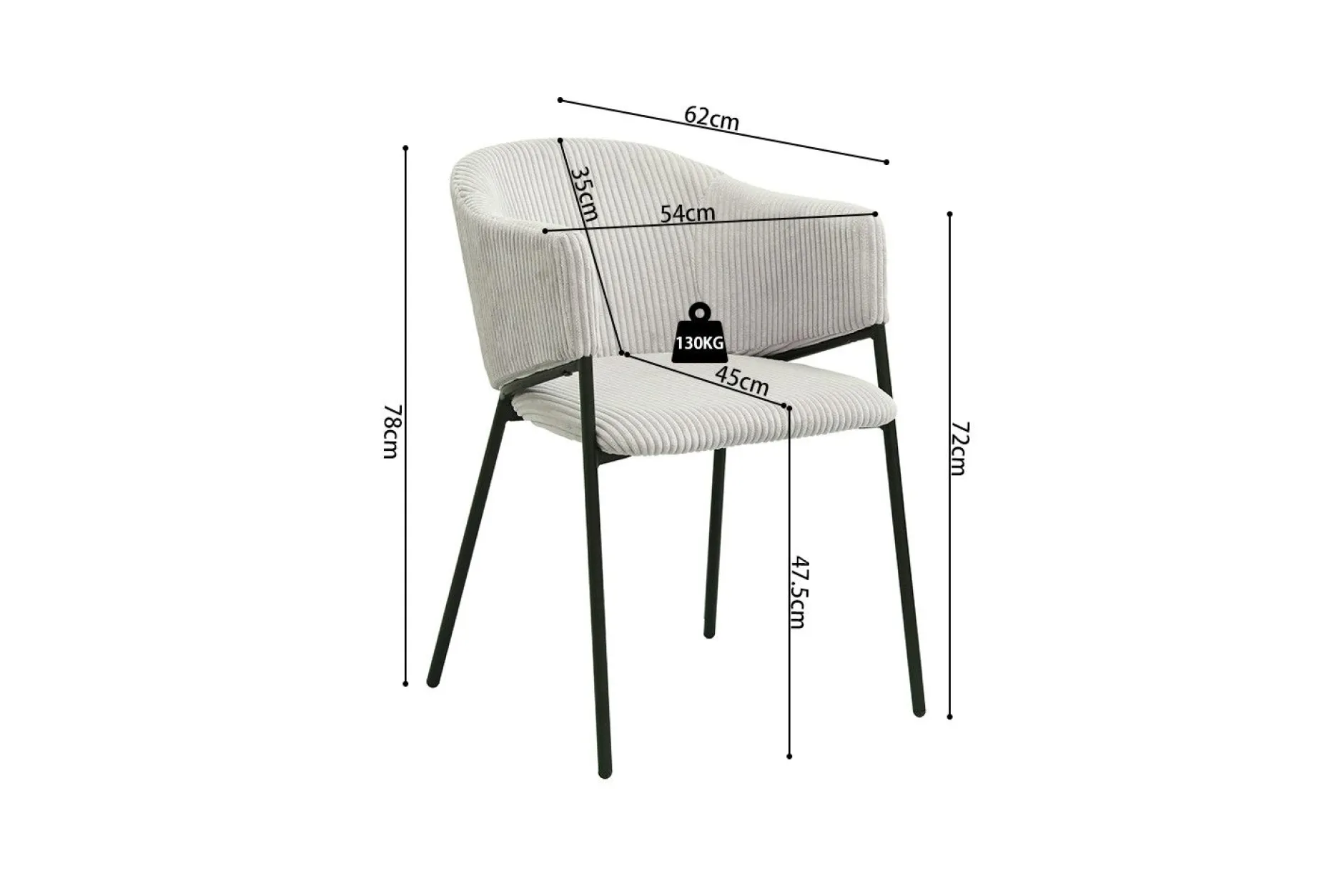 Esszimmerstuhl Seagall | 54 x 62 x 78 cm | Corduroy Hellgrau Design