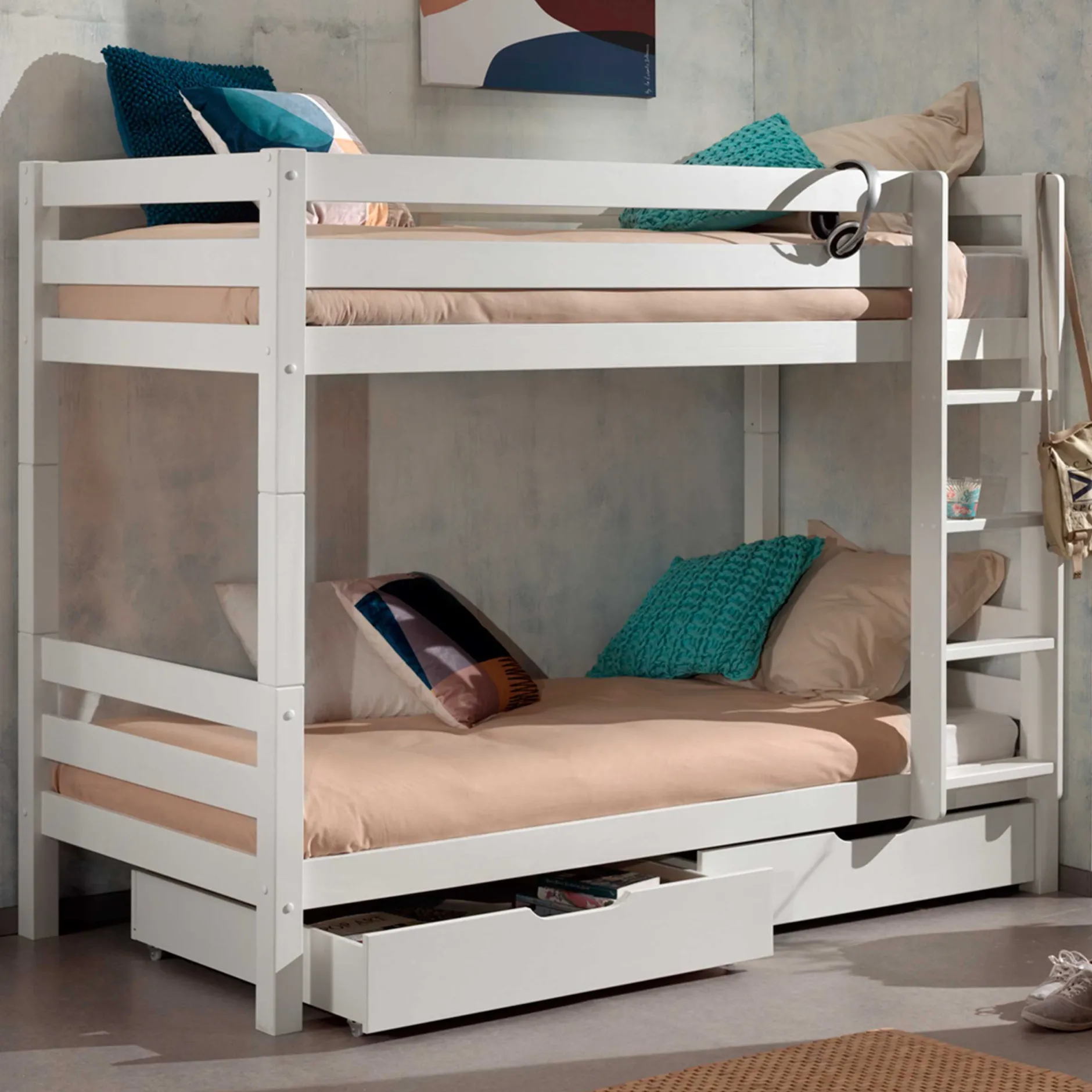 Etagenbett Claire 160cm mit zwei Schubladen - weiß