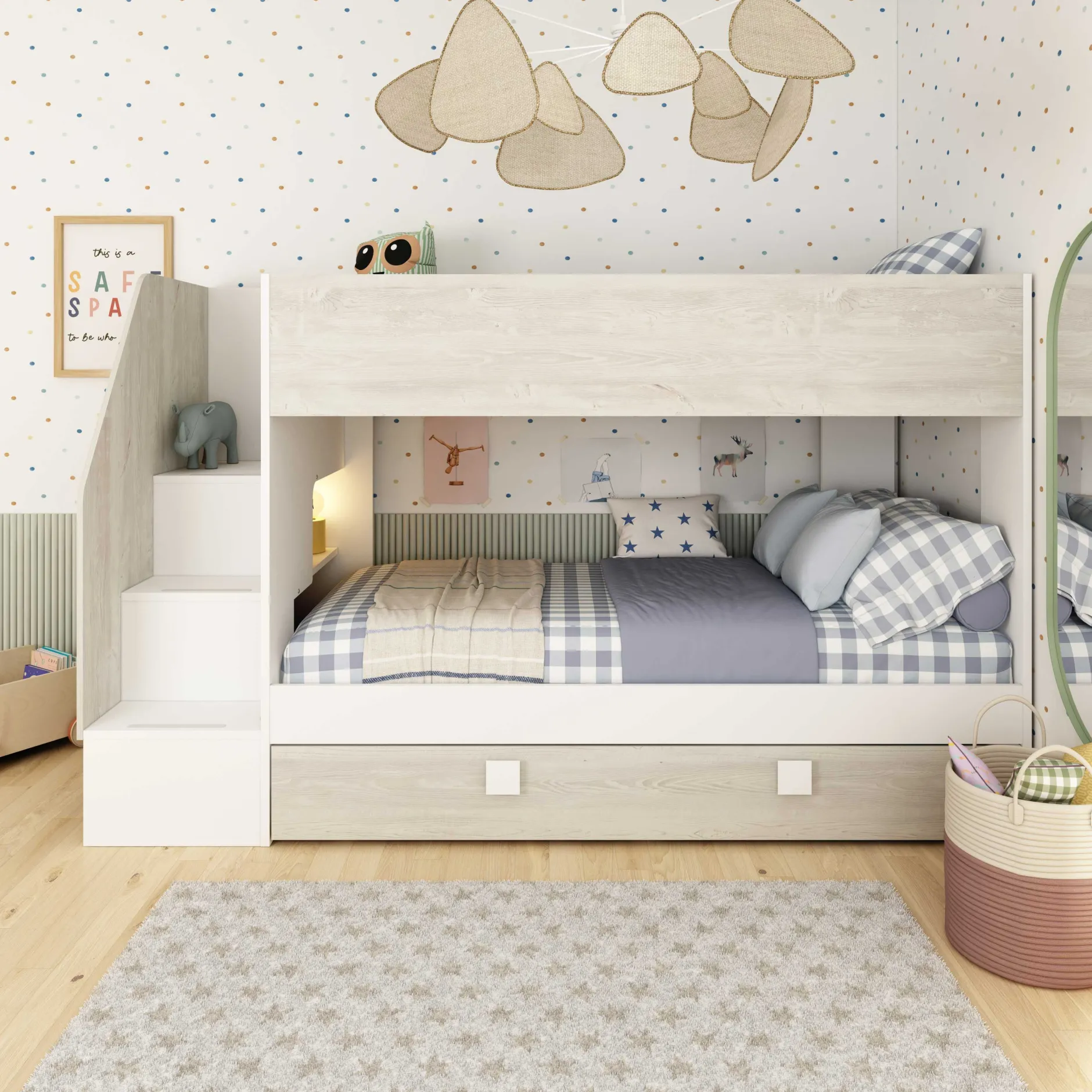 Etagenbett Easy - 90x200cm - mit Bettkasten - Cascina Eiche Dekor/Weiß