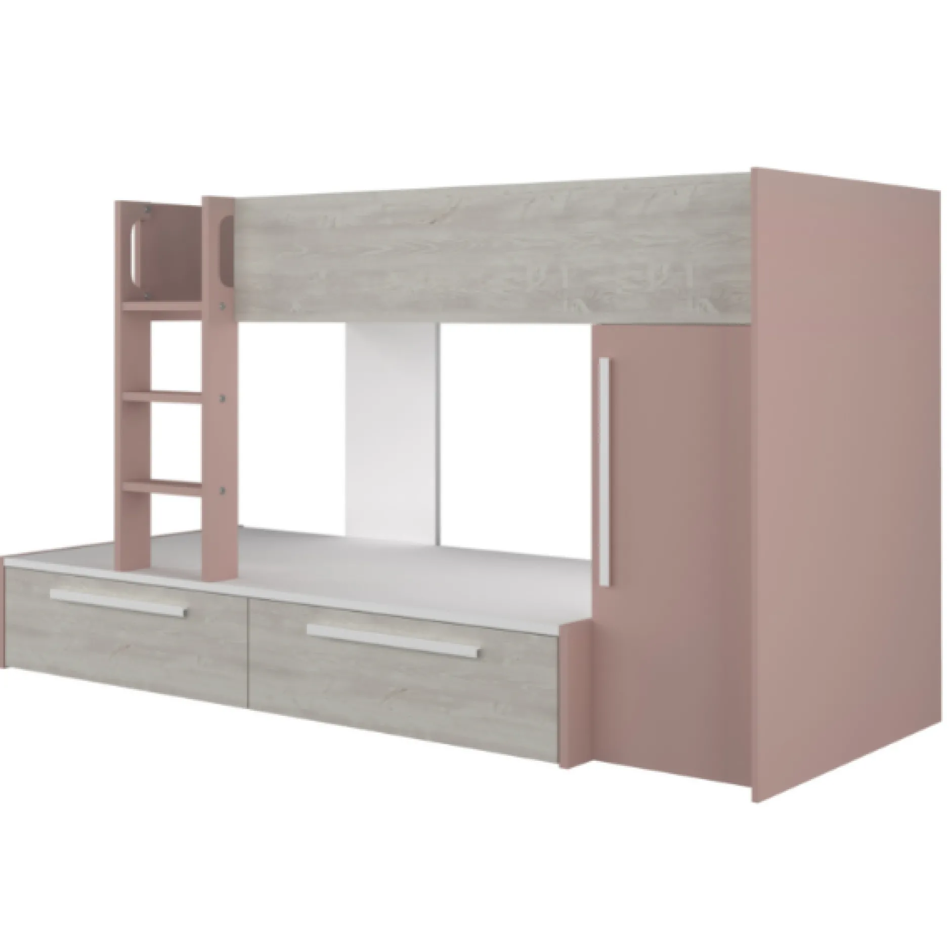 Etagenbett Fleur mit Kleiderschrank und Schubladen - altrosa