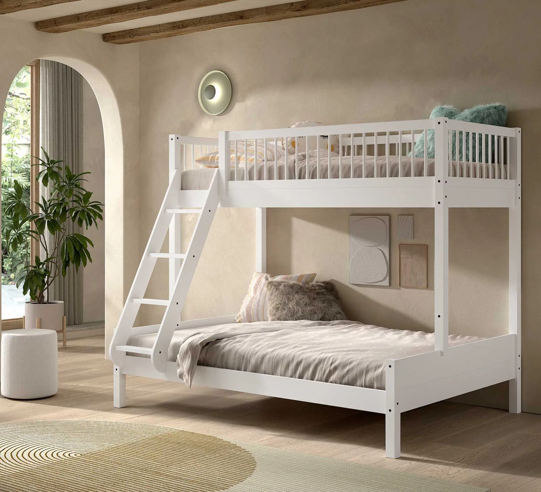 Etagenbett Forrest 3-Sitzer - 90x200 und 140x200 - mit Bettkasten - Weißbuche