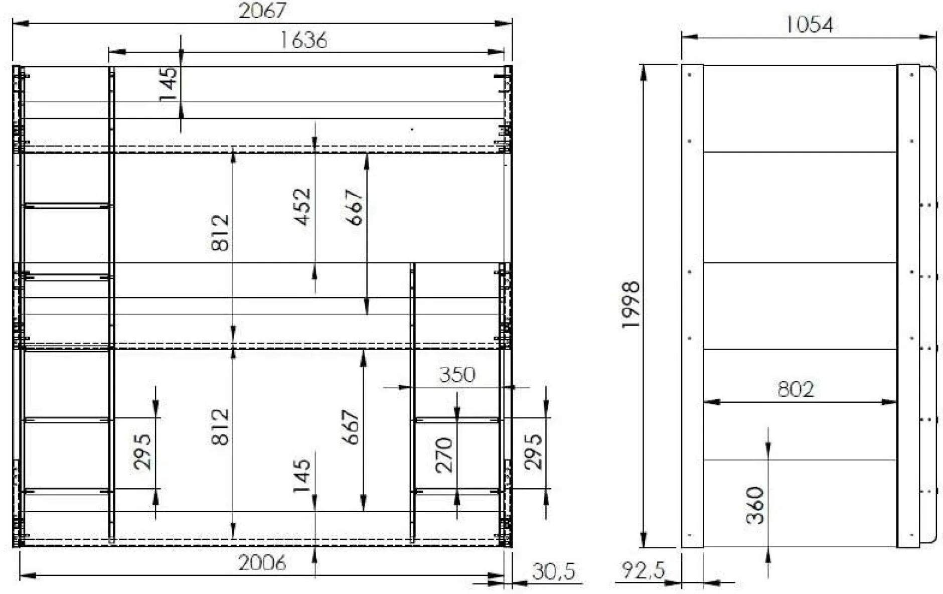 Etagenbett für 3 Personen Scott - 270x105x200 cm - Weiß