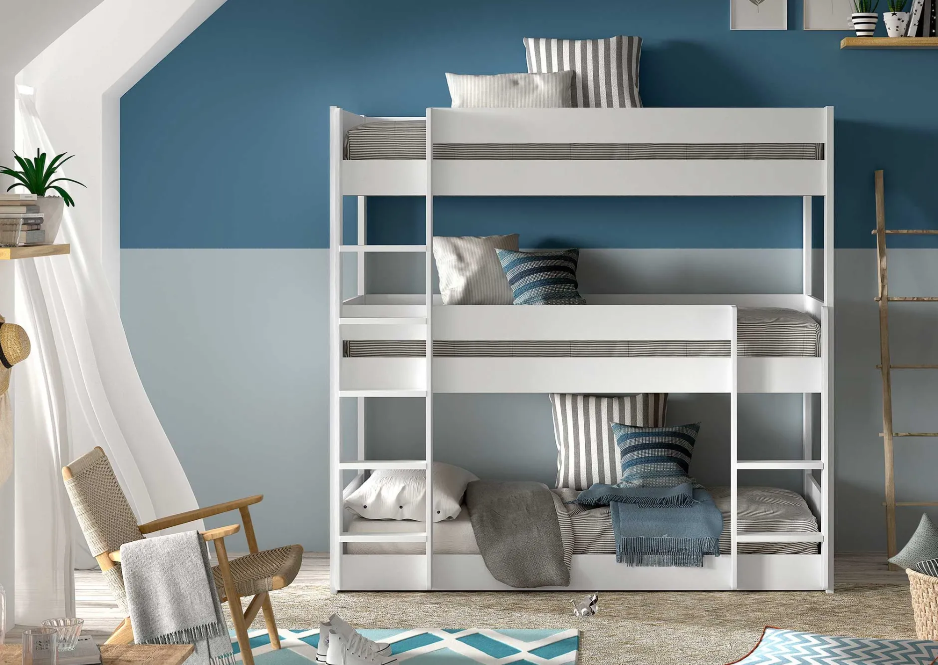 Etagenbett für 3 Personen Scott - 270x105x200 cm - Weiß