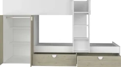Etagenbett Jip mit Schrank & Schubladen - 90x190cm - Eiche/weiß/weiß
