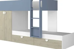 Etagenbett Jip mit Schrank & Schubladen - 90x190cm - Eiche/weiß/blau