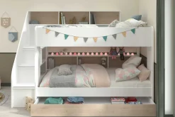 Etagenbett Lester 90x200 mit Stauraum - weiß/Eiche