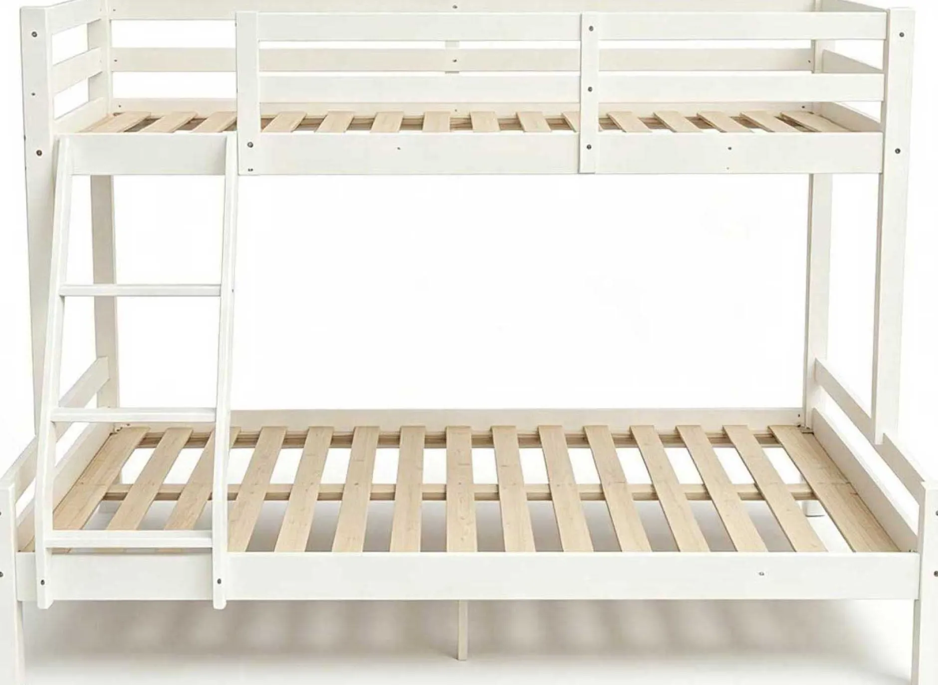 Etagenbett Sven - 90x200 & 140x200cm - 3 Personen – massives Kiefernholz - weiß