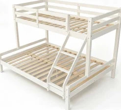 Etagenbett Sven - 90x200 & 140x200cm - 3 Personen – massives Kiefernholz - weiß