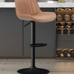 Fenna" Cognac PU Barhocker | Metallbeine | 84-105 x 48 x 49.5cm