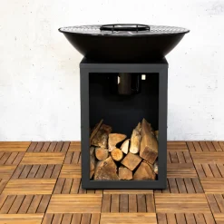 Feuerschale Evelyn mit Grill - 80x80x92 cm - Schwarz