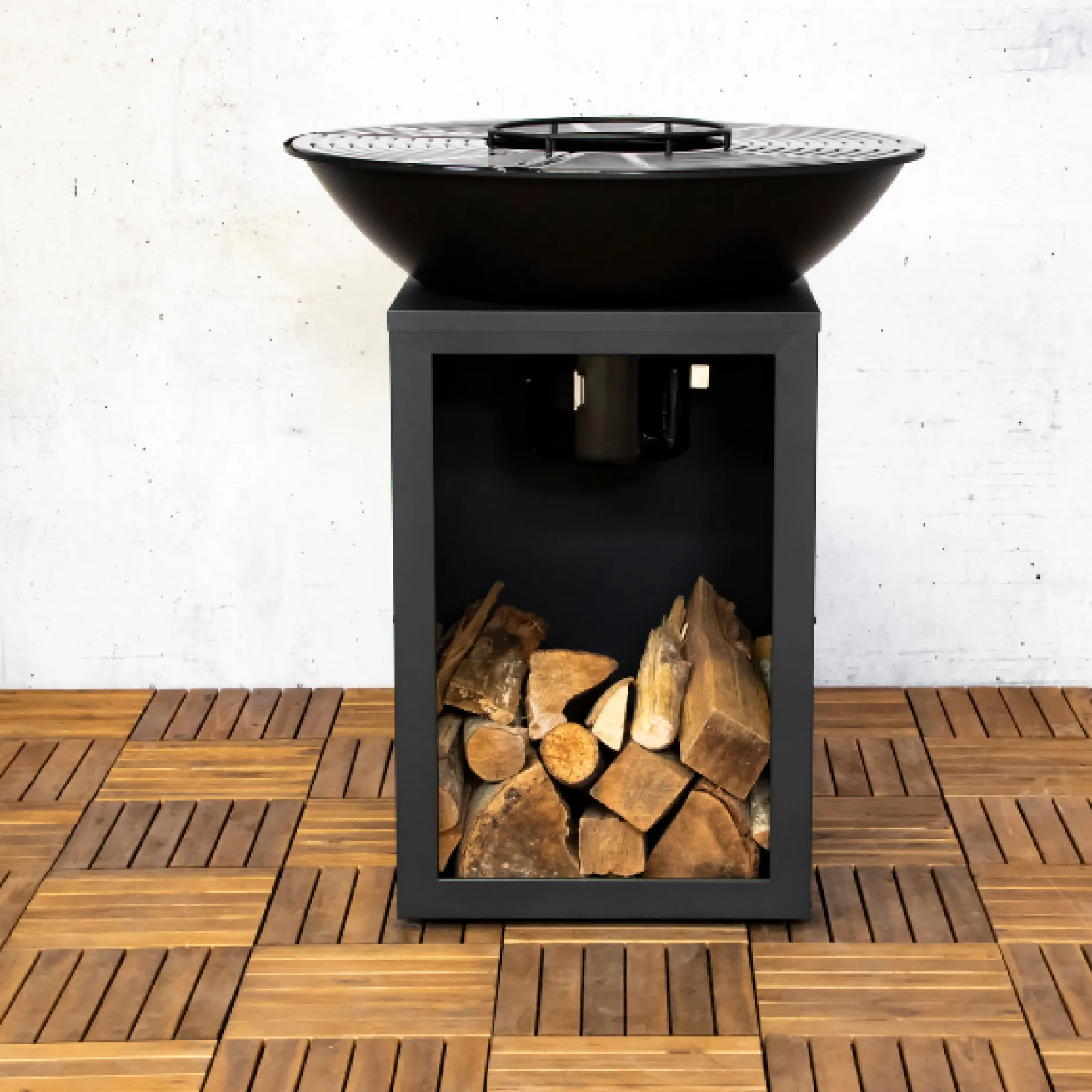 Feuerschale Evelyn mit Grill - 80x80x92 cm - Schwarz