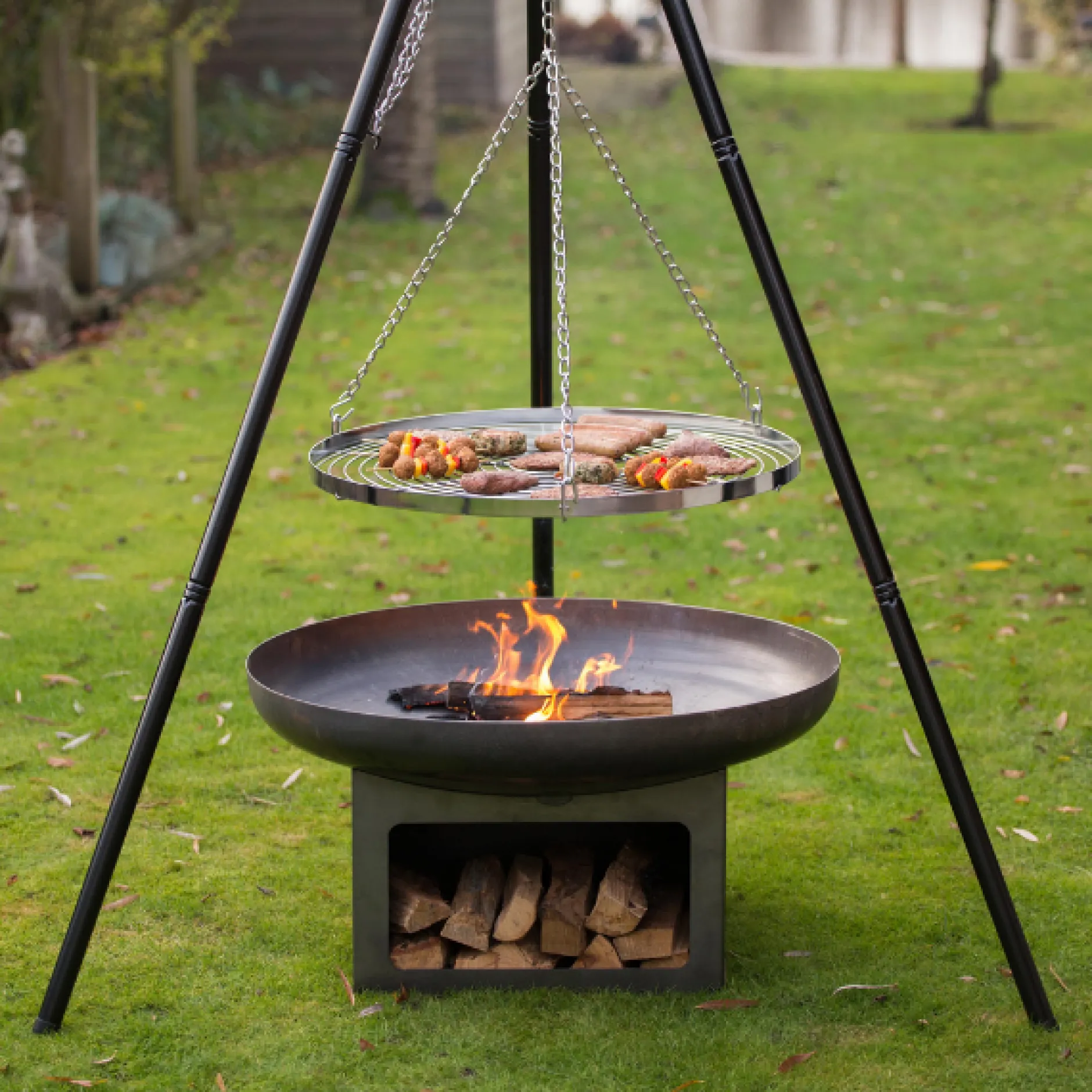 Feuerschale mit Holzlager Uma 80cm Stahl - schwarz