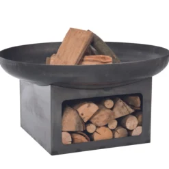 Feuerschale mit Holzlager Uma 80cm Stahl - schwarz