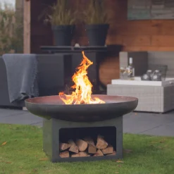 Feuerschale mit Holzlager Uma 80cm Stahl - schwarz