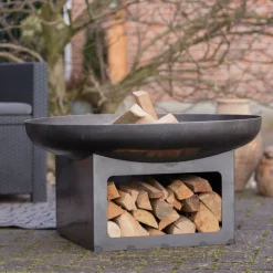 Feuerschale mit Holzlager Uma 80cm Stahl - schwarz