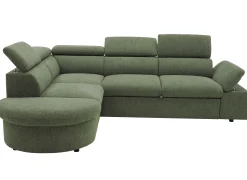 Firenze Ecksofa links - mit Bettfunktion - Stoff olivgrün