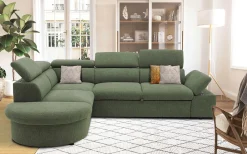 Firenze Ecksofa links - mit Bettfunktion - Stoff olivgrün