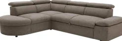 Firenze Ecksofa links - mit Bettfunktion - kastanienbrauner Stoff