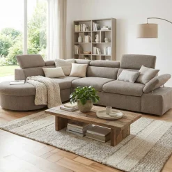 Firenze Ecksofa links - mit Bettfunktion - kastanienbrauner Stoff