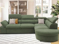 Firenze Ecksofa rechts - mit Bettfunktion - Stoff olivgrün