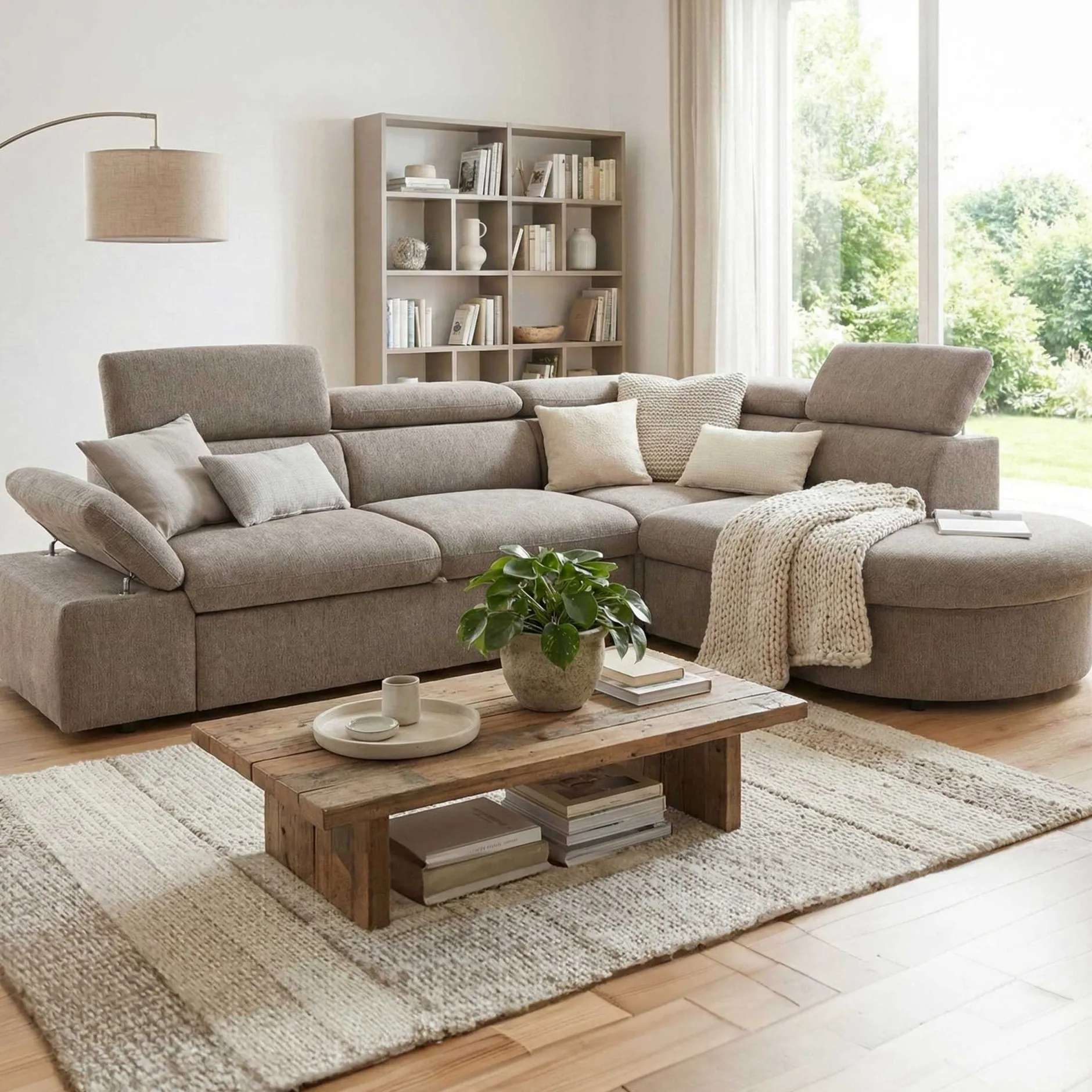 Firenze Ecksofa rechts - mit Bettfunktion - kastanienbrauner Stoff