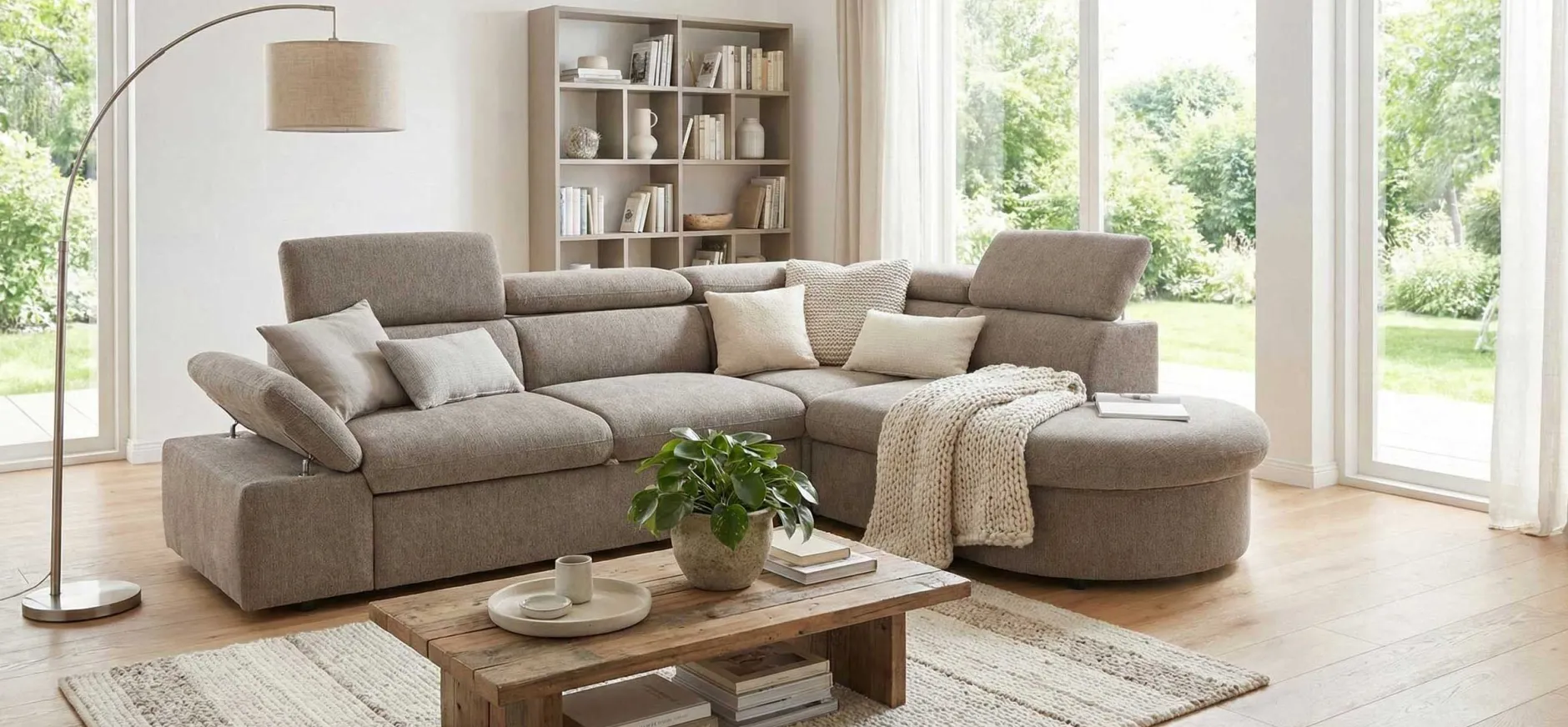 Firenze Ecksofa rechts - mit Bettfunktion - kastanienbrauner Stoff