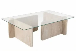 Flavio Couchtisch | GEHÄRTETES GLAS | Travertin