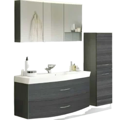 FlorentBadezimmer : Spiegelschrank, Waschtischschrank, Säulenschrank - Eiche grau