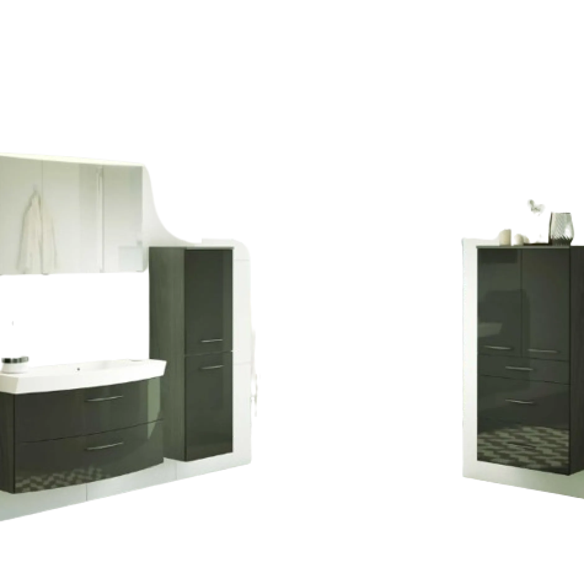 FlorentBadezimmer : Spiegelschrank, Waschtischschrank, Säulenschrank, Ablageschrank - Hochglanz grau