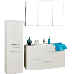FlorentBadezimmer : Säulenschrank, Spiegelschrank, Waschbeckenschrank - Hochglanz weiß