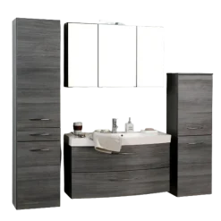 FlorentBadezimmer : 2x Säulenschrank, Spiegelschrank, Waschtischschrank - Eiche grau