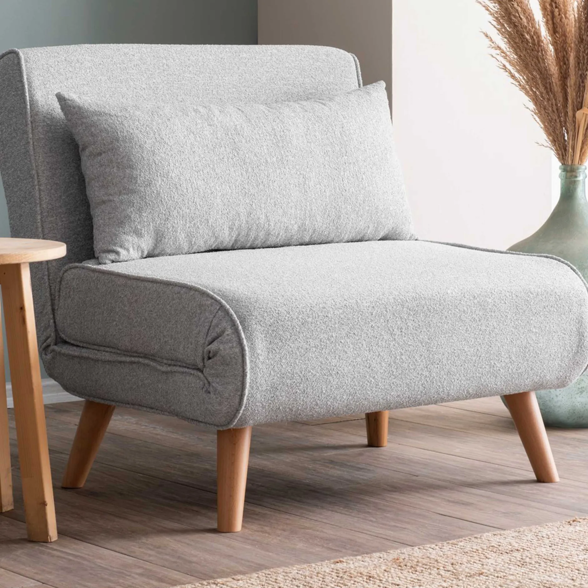 Folde Single 1-Sitzer-Schlafsofa | Teddystoff | Grau
