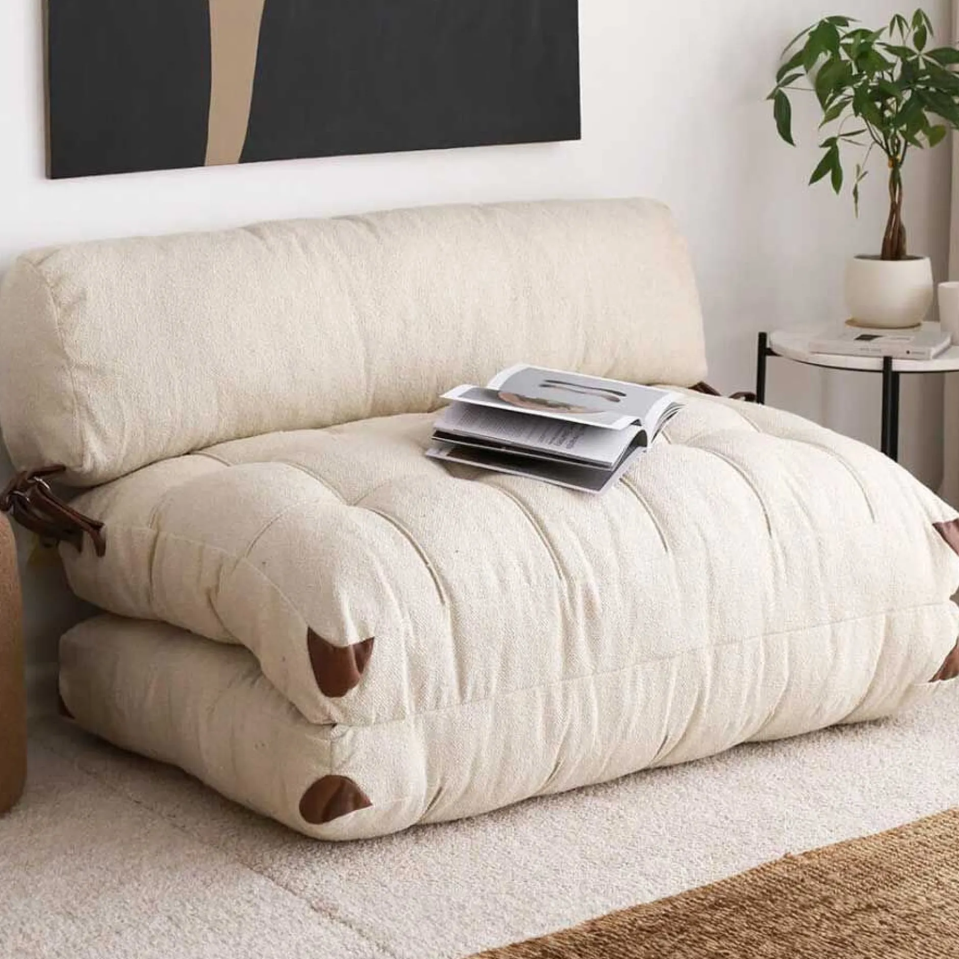 Fold Kadife 2-Sitzer-Schlafsofa | Teddystoff | Creme