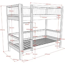 Forrest Etagenbett 90x200cm mit Bettkasten und Bettgitter - Weißbuche