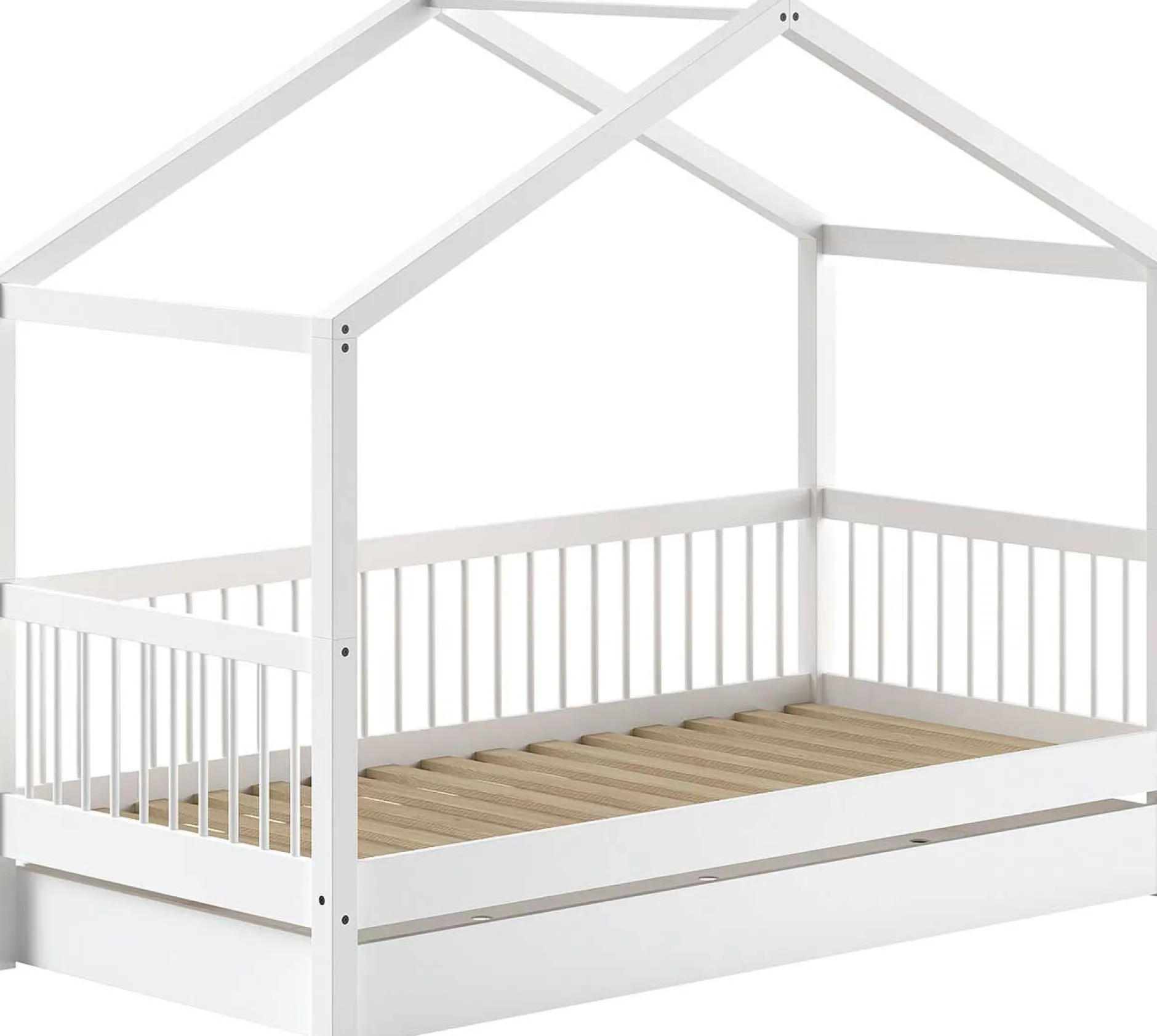 Forrest Hausbett 90x200cm mit Rollbett - Massivholz Buche - weiß