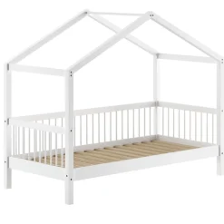 Forrest Hausbett 90x200 mit Bettzelt - Massivholz Buche - weiß/rosa