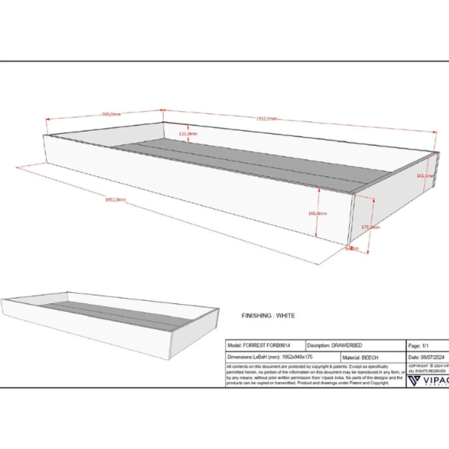 Forrest Hausbett 90x200 mit Rollbett, herunterklappbarem Schutzgitter und Bettzelt - weiß/rosa